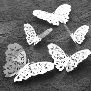 FiveSeasonStuff 24pcs 3D Champagne Gold|Silver|Rose Gold Mirror Hollow Butterfly Wall Stickers Style 1