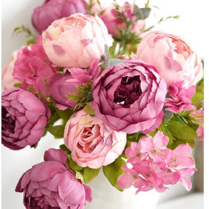 FiveSeasonStuff 1 Stem Mixed Fandango Silk Peonies Artificial Flower Bouquet
