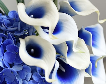 Real Touch Calla Lilies, White & Blue Bouquet, Home Office Décor