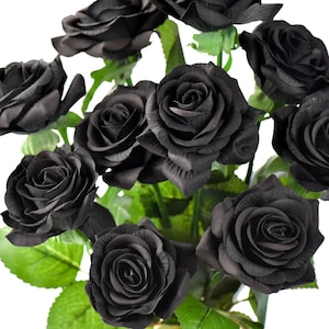 Black Real Touch Roses Silk Artificial Flowers ‘Petals Feel and Look like Fresh Roses&#39; 10 Stems - FiveSeasonStuff Floral