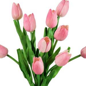 FiveSeasonStuff 10 Stems of (Pink) Real Touch Tulip Artificial Flowers Bouquet, Wedding, Bridal, Home Decor, Holidays, Garden DIY