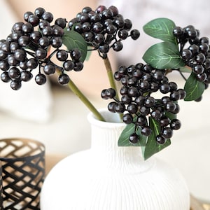 FiveSeasonStuff 2 Stems of Real Touch Artificial Holly Berries Floral Arrangement (Nearly Black)