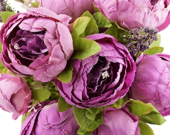 FiveSeasonStuff Purple Silk Peonies Artificial Flower Bouquet