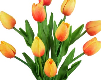 FiveSeasonStuff 10 Tiges de (Coucher de soleil) Real Touch Tulip Fleurs Artificielles Bouquet, Mariage, Nudal, Décoration intérieure, Vacances, Jardin DIY