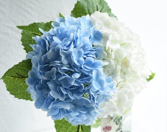 Real Touch Artificial Hydrangea | Blue & White Floral Arrangement, 2 Stems