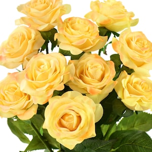 Sunny Yellow Real Touch Roses Silk Artificial Flowers ‘Petals Feel and Look like Fresh Roses&#39; (10 Stems) FiveSeasonStuff Floral