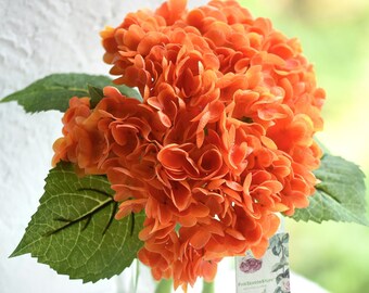 Orange Real Touch Hydrangea Stems | Artificial Flower Arrangement (2 Stems)