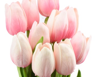 Ramo de tulipanes rosas de tacto realista, arreglo floral artificial, 10 tallos