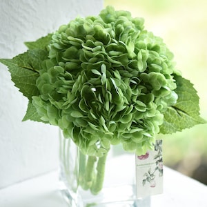 FiveSeasonStuff Real Touch Petals and Leaves Artificial Hydrangea Flowers Long Stem Floral Arrangement | 2 Stems (Green)
