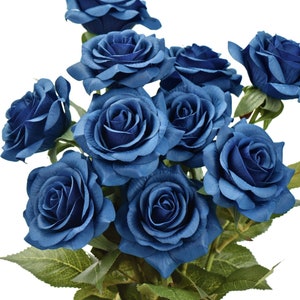 Royal Blue Real Touch Roses Silk Artificial Flowers ‘Petals Feel and Look like Fresh Roses&#39; 10 Stems - FiveSeasonStuff Floral
