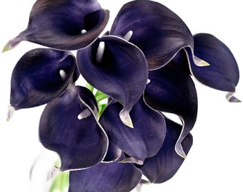 FiveSeasonStuff 10 Stems Real Touch (Dark Blue Violet) Calla Lilies Artificial Flower Bouquet, Wedding, Bridal, Party, Home Décor DIY