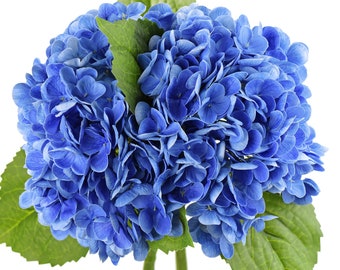 FiveSeasonStuff Real Touch Petals and Leaves Artificial Hydrangea Flowers Long Stem Flower Arrangement | 2 Stems (Blue Ocean)