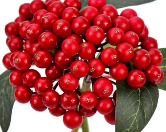 FiveSeasonStuff 2 Stems of Real Touch Artificial Holly Berries Floral Arrangement (Red)