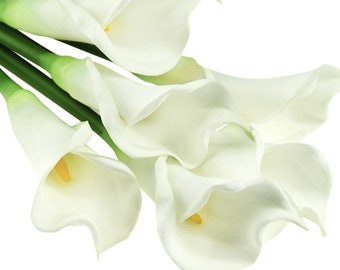 Kalla-liljor med äkta touch – 60 cm vita konstgjorda blomstjälkar, bröllopsbukett