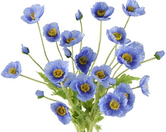 FiveSeasonStuff Silk Poppies Artificial Flower Bouquet for Remembrance Home Wedding 23.6"/60cm 6 Stems (Ocean Blue)