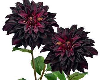 FiveSeasonStuff  Dahlia Silk Flowers Artificial Flowers for Outdoors Indoors and Tall Vases (Dark Plum Purple) 2 Stems