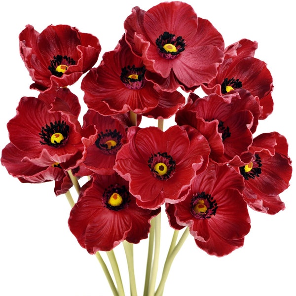 FiveSeasonStuff Real Touch Fleurs de pavot artificielles Décoration de la maison Jour du Souvenir Fleurs rouges 10 tiges