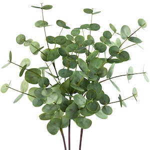 FiveSeasonStuff Real Touch Silver Dollar Eucalyptus 3D Printing Texture Artificial Eucalyptus Leaves Decoration Home Décor ( 3 Stems)