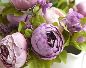 FiveSeasonStuff Mixed Purple Silk Peonies Artificial Flower Bouquet