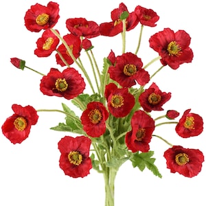 FiveSeasonStuff Silk Poppies Artificial Flower Bouquet for Remembrance Home Wedding 23.6&quot;/60cm 6 Stems (Red)