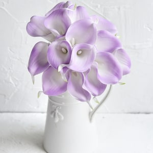 FiveSeasonStuff 10 Stems Real Touch (Light Purple) Calla Lilies Artificial Flower Bouquet, Wedding, Bridal, Party, Home Office Décor DIY
