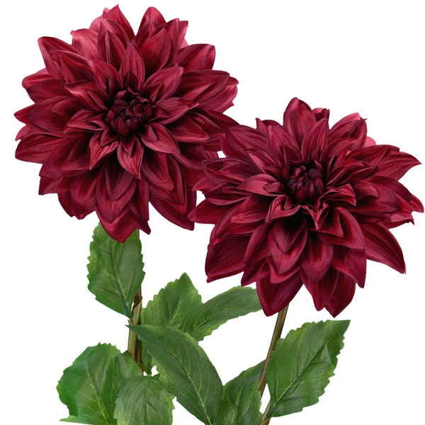 FiveSeasonStuff Dahlia Silk Flowers Kunstbloemen voor buiten binnen en hoge vazen (Merlot Red) 2 stelen