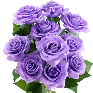 Lilac Purple Pink Real Touch Roses Silk Artificial Flowers Petals Feel and Look like Fresh Roses' 10 Stems FiveSeasonStuff Floral image 1