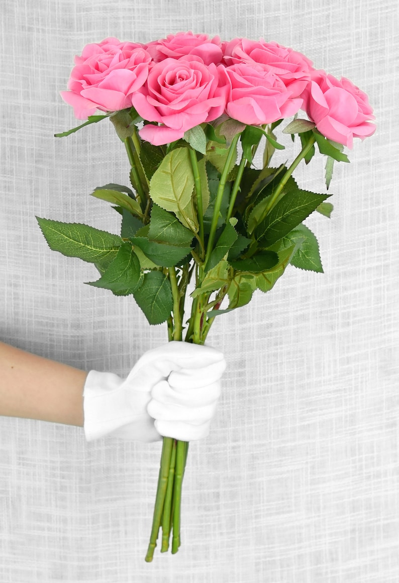 Deep Pink Real Touch Silk Artificial Flowers \u2018Petals Feel and Look like Fresh Roses/' Wedding Bridal Home FiveSeasonStuff 10 Stems