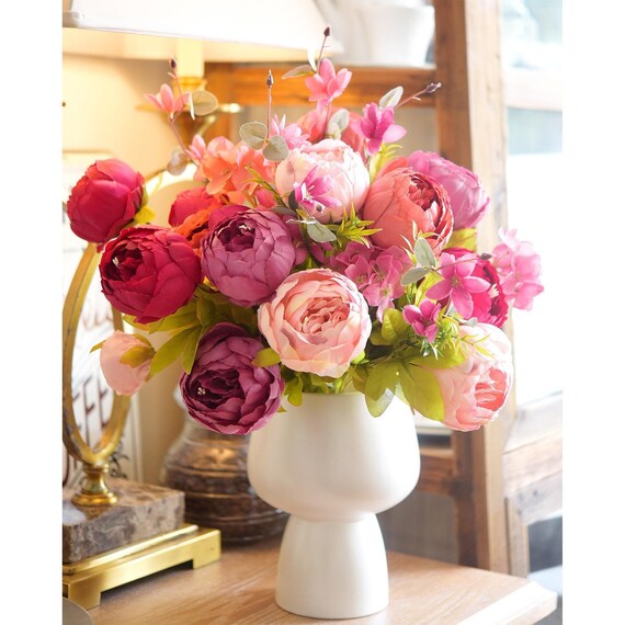 4 Mazzi Di Peonie Artificiali Rosa In Seta, Bouquet Finto Per Matrimoni E Centrotavola, Decorazioni Floreali