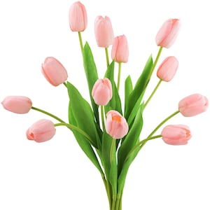 Real Touch Tulpen, künstliche Blumen mit langem Stiel - 12 künstliche Stiele Pastel Pink