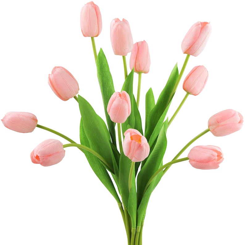 Real Touch Tulpen, künstliche Blumen mit langem Stiel - 12 künstliche Stiele Pastel Pink