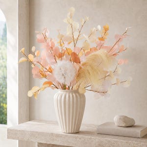 7-Piece Silk Eucalyptus Bouquet with Pampas Grass & Dandelion Stem, Warm Tones