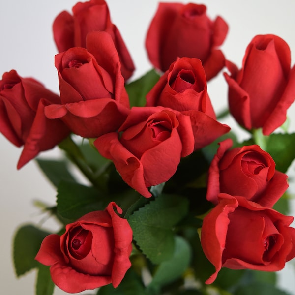 Valentine Red Long Stem 21 inch Roses Real Touch Silk Artificial Flowers ‘Petals Feel and Look Like Fresh Roses' - FiveSeasonStuff Floral