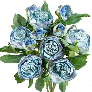 Blue Angel Nostalgic Sentimental Rustic Vintage Silk Peony Artificial Flower Bouquet 6 Stems - FiveSeasonStuff Floral