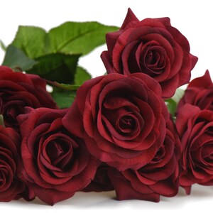 Dark Red Real Touch Roses Silk Artificial Flowers petals Feel and Look ...