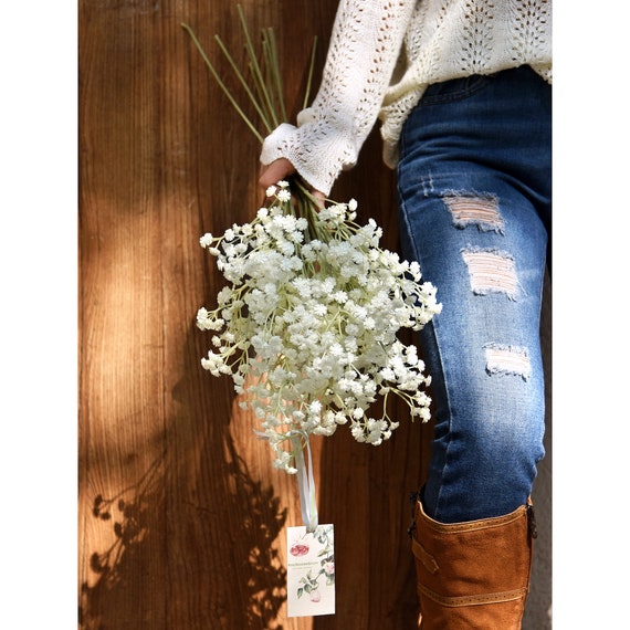 Fiveseasonstuff 10 Stems Babys Breath Artificial Flowers Babys Breath  Gypsophila 62cm Tall Long Stems vintage White 