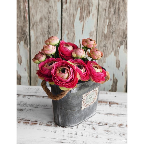 Ranunculus Stems: Hot Pink Silk Persian Buttercup Flowers