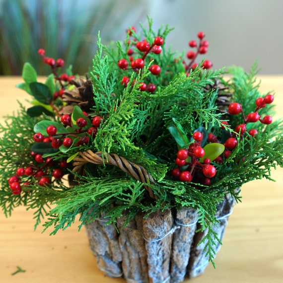 Artificial Pine Stems Christmas Flowers Ornament, Artificial Holly