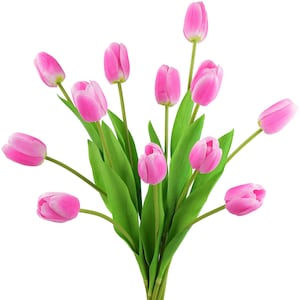 Real Touch Tulpen, künstliche Blumen mit langem Stiel - 12 künstliche Stiele Rose Pink