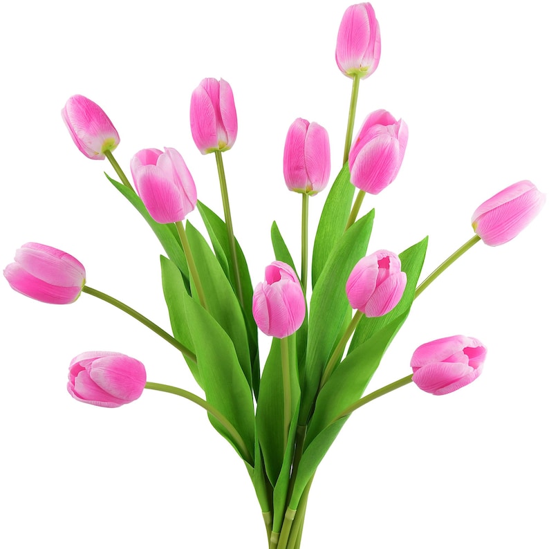 Real Touch Tulpen, künstliche Blumen mit langem Stiel - 12 künstliche Stiele Rose Pink