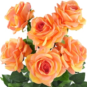 6 Long Stems Sunglow Orange Real Touch Garden Roses Large Tall Blooms - FiveSeasonStuff Floral
