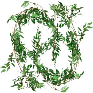 FiveSeasonStuff 2 Pcs Willow Leaves (green) Garland Artificial Silk Leaf Vine (5.7ft) Hanging Garland for Wall Decoration, Wedding, Wreaths