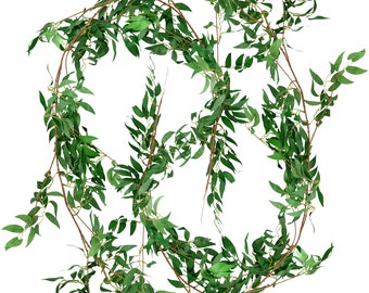 FiveSeasonStuff 2 Pcs Willow Leaves (green) Garland Artificial Silk Leaf Vine (5.7ft) Hanging Garland for Wall Decoration, Wedding, Wreaths