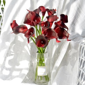 Fiveseasonstuff 10 Stems Real Touch dark Red Calla Lilies Artificial ...