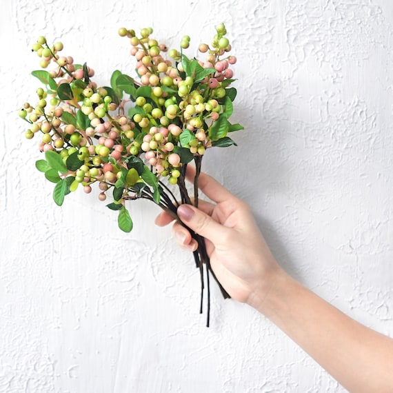 Versatile Artificial Holly White Green and Pink Berry Stems: Set