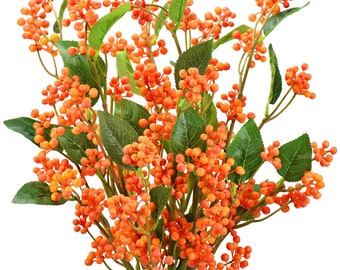 6 Stems of Tall Artificial Holly Berries Floral Arrangement (Orange) FiveSeasonStuff
