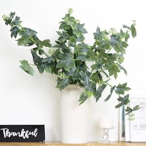 Whitewashed Green Artificial Maple Leaf Stems with Seed Clusters for Vases