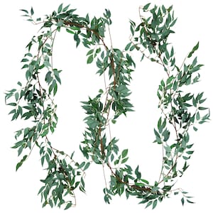 FiveSeasonStuff 2 Pcs Willow Leaves (foggy green) Garland Artificial Silk Leaf Vine (5.7ft) Hanging Garland for Wall Decoration, Wreaths