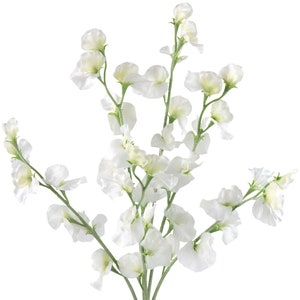 Fleurs de pois de senteur blanches douces Fleurs artificielles d&#39;apparence réelle Décoration d&#39;intérieur 24,8 &#39;&#39; (6 tiges) FiveSeasonStuff