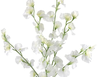 White Sweet Pea Stems, Realistic Silk Artificial Flowers (Set of 6)